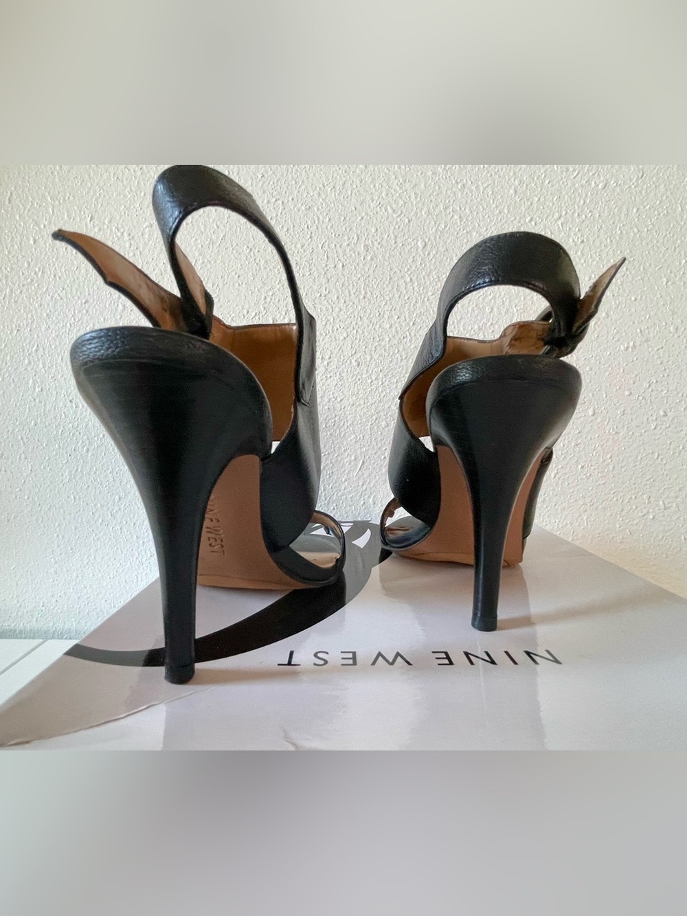 Nine West Black Leather Buckle High Heel Sandals - Picture 4 of 6